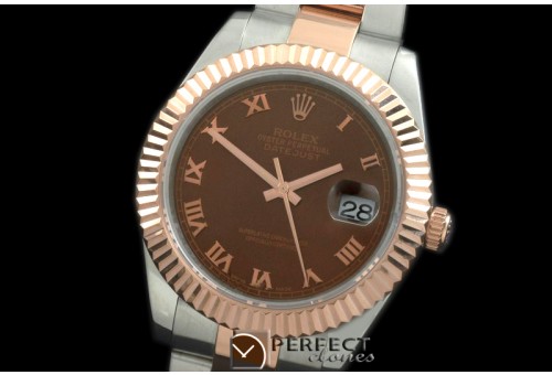 R41DJTR00117 SS/RG Oyster Fluted Brown Roman Asian Eta 2836
