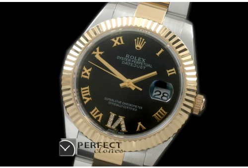 R41DJT00142 SS/YG Oyster Fluted Black Roman Asian Eta 2836-2 2