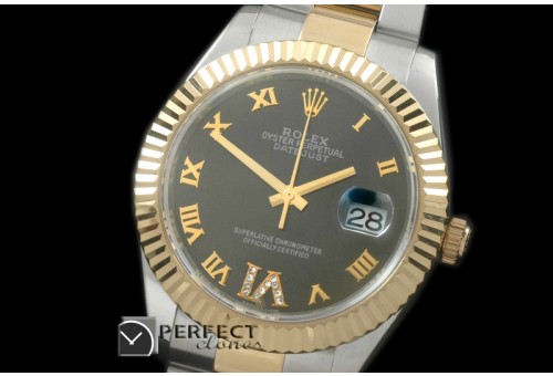 R41DJT00143 SS/YG Oyster Fluted Grey Roman Asian Eta 2836-2 2