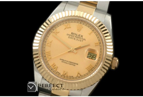 R41DJT00116 SS/YG Oyster Fluted Gold Roman Asian Eta 2836-2 2