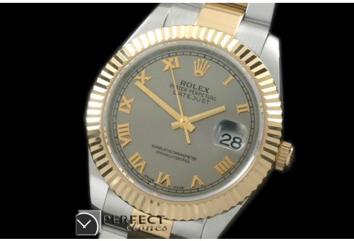 R41DJT00113 SS/YG Oyster Fluted Grey Roman Asian Eta 2836-2 2