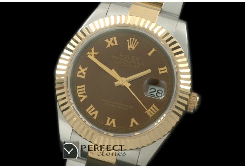 R41DJT00115 SS/YG Oyster Fluted Brown Roman Asian Eta 2836-2 2