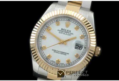 R41DJT00121 SS/YG Oyster Fluted Pearl White Diam Asian 2836