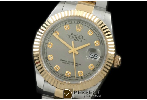 R41DJT00123 SS/YG Oyster Fluted Grey Diam Asian 2836