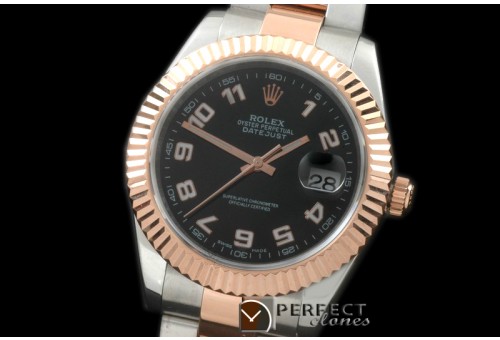 R41DJTR00163 SS/RG Oyster Fluted Black Num Asian 2836