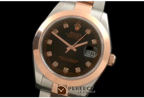 R41DJTR00253 SS/RG Oyster Smooth Black Diam Asian 2836