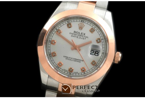 R41DJTR00252 SS/RG Oyster Smooth White Diam Asian 2836