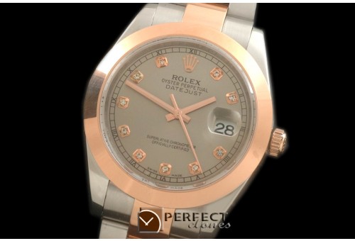 R41DJTR00254 SS/RG Oyster Smooth Grey Diam Asian 2836