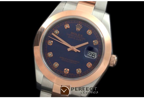 R41DJTR00255 SS/RG Oyster Smooth Blue Diam Asian 2836