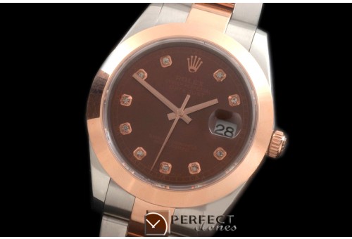 R41DJTR00256 SS/RG Oyster Smooth Brown Diam Asian 2836