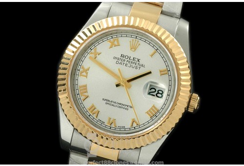 0 RL41DJ-18K-112 116333 Silver Roman TT Swiss 2836
