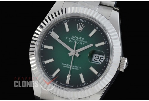 R41DJS-DD3235FS-008 QF 126334 SS/SS Fluted/Oyster Ombre Green Sticks DD 3235 Free Sprung 904L Steel / Extra Weighted Casework - 72 Hours Reserve 