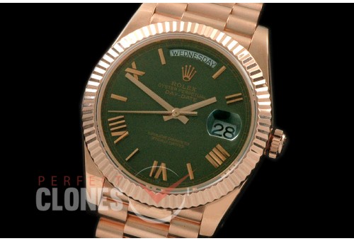 R40DD-18K-213 228235 RG/RG Olive Green Roman Swiss 2836 