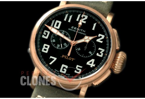 0 0 ZN00032 Pilot Heritage Chronograph BR/LE Black A-7750