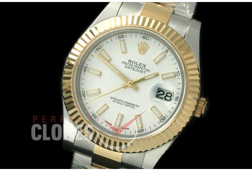 R41DJT-702 116333 SS/YG Fluted/Oyster Pearl White Sticks SA 3136