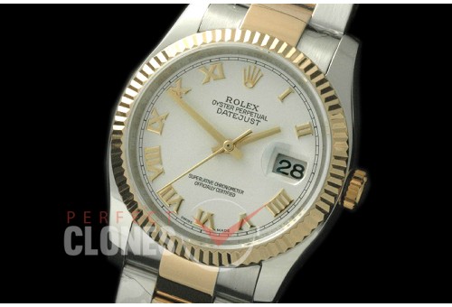 R36DJT-771 116233 SS/YG Fluted/Oyster White Roman SA 3135