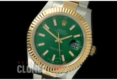 R41DJT-708 116333 SS/YG Fluted/Oyster Green Sticks SA 3136