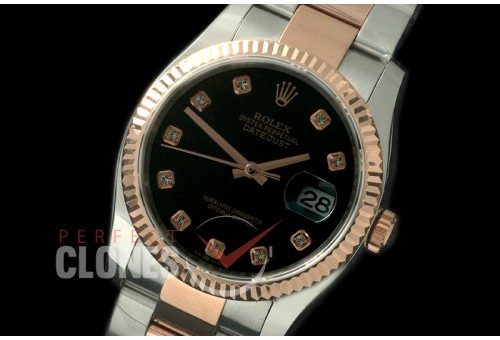R36DJTR-762 116231 SS/RG Fluted/Oyster Black Diam SA 3135
