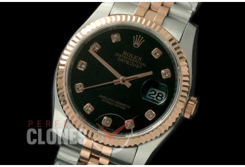 R36DJTR-712 116231 SS/RG Fluted/Jubilee Black Diam SA 3135