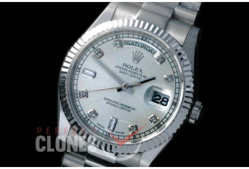 R36DDS-910 118239 SS/SS Fluted/President Silver Diamond A-2836