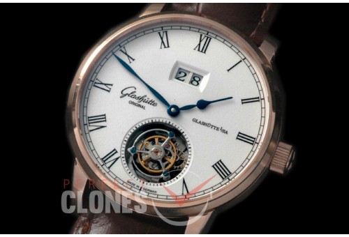 0 GLT10006 Senator Big Date Tourbillon RG/LE White Fly Man Tourbillon 