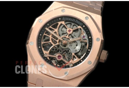 0 0 AP26518-012 Royal Oak 26518OR Tourbillon Openworked RG/RG Skeleton/Black Customs Asian Movt 