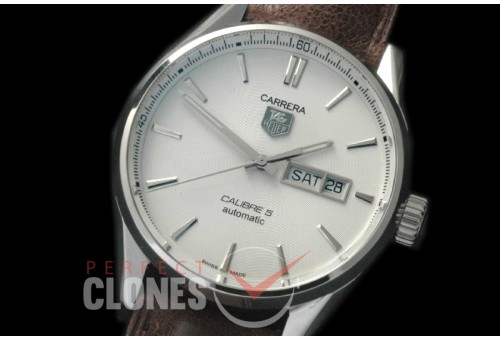 TGCA-00521L Carrera Calibre 5 Day-Date Automatic SS/LE White A-2836