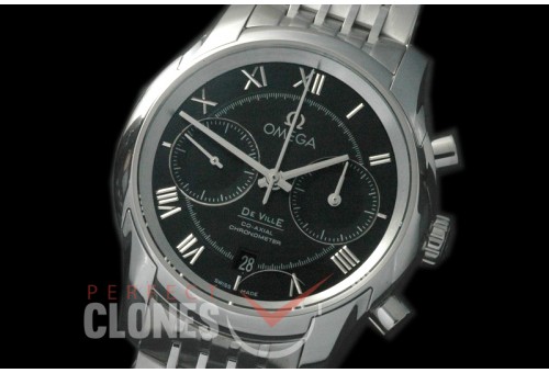 0 0 OMDE00072 Deville Chronograph SS/RU Black Roman A-7750 Mod to Orig Movt Functions