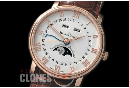 BP00006 Villeret Calender Moonphase RG/LE White Miyota 9100 Mod to Calibre 6654