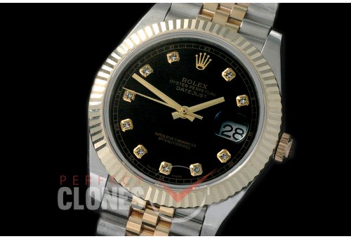 R41DJT-W-812 126333 18K Wrapped SS/YG Fluted/Jubilee Black Diamonds SA 3235