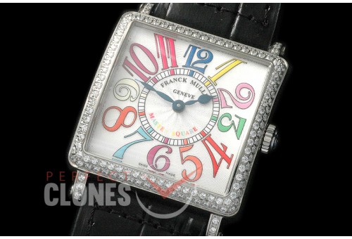 0 0 FMLSQ00257D Ladies Master Square SS/Diam/LE White Crazy Colours Swiss Quartz