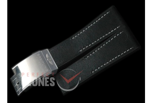 0 BLA00111 Leather/Rubber Strap Black W/Deployant - For 24mm Lug Width Watches
