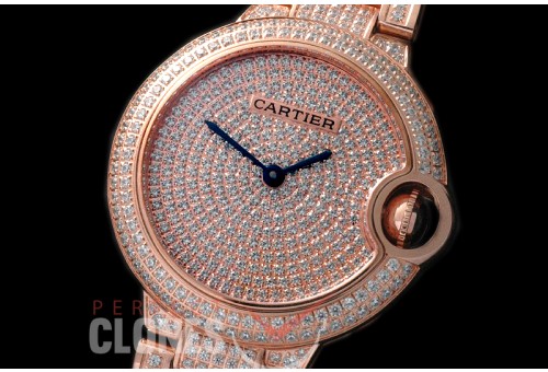 CARBA-33-152S Ballon de Cartier Midsize 33 RG/DiAM/RG DIAM Jap Ronda Quartz 