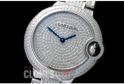CARBA-33-151S Ballon de Cartier Midsize 33 SS/DiAM/SS DIAM Jap Ronda Quartz 