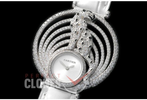 0 CARPT-088 Panthere Royale Sterling Silver Diamond Crested Silver Pearl Swiss Quartz 