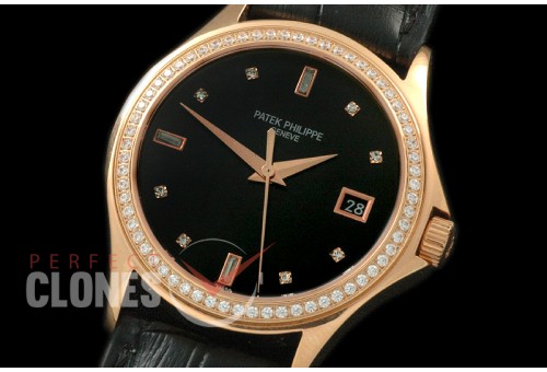 PP00977D 5297 Calatrava RG/LE Black Diamond Miyota 9015/Mod to Calibre 324