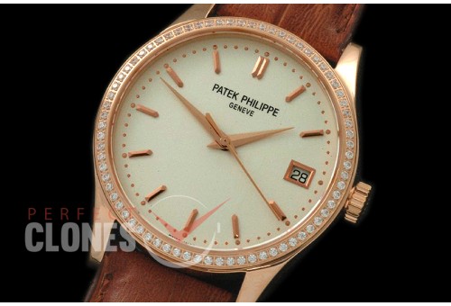 PP00986D 5296 Calatrava RG/LE White Diamond Miyota 9015/Mod to Calibre 324