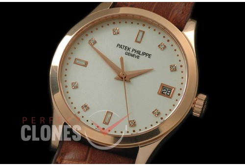 PP00976 5297 Calatrava RG/LE White Diamond Miyota 9015/Mod to Calibre 324