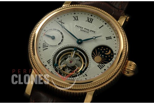 PP-CTM-084 Classic Tourbillon Sun-Moon phase/PR YG/LE White Roman Flying Tourbillon