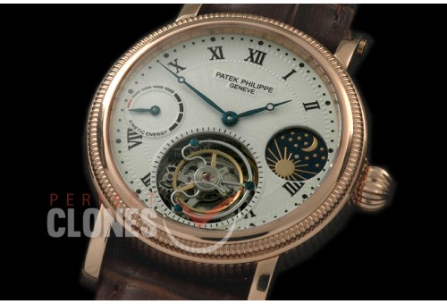 PP-CTM-087 Classic Tourbillon Sun-Moon phase/PR RG/LE White Roman Flying Tourbillon