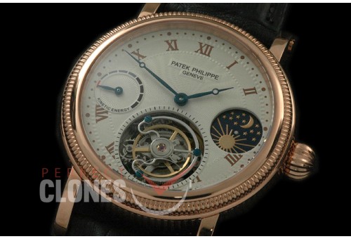 PP-CTM-087R Classic Tourbillon Sun-Moon phase/PR RG/LE White Roman Flying Tourbillon