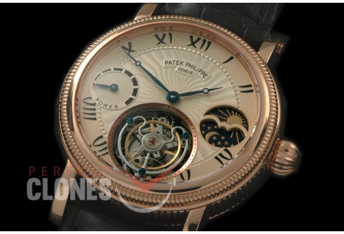 PP-CTM-069 Classic Tourbillon Sun-Moon phase/PR RG/LE Rose Gold Funky Roman Flying Tourbillon