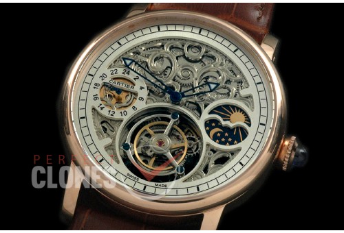 CARTDE-083 Rotonde De Cartier Skeleton Tourbillon RG/LE White Flying Tourbillon