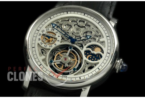 CARTDE-081 Rotonde De Cartier Skeleton Tourbillon SS/LE White Flying Tourbillon