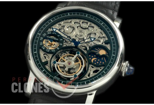 CARTDE-082 Rotonde De Cartier Skeleton Tourbillon SS/LE Black Flying Tourbillon