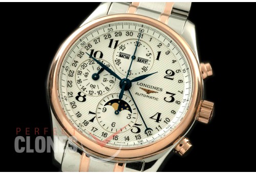 LG00091S Longines Master Calender Chronograph SS/RG White Num Asian 7751