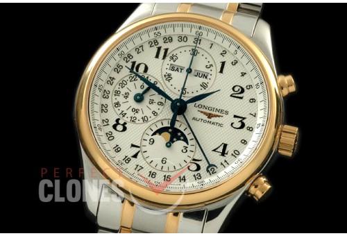 LG00086S Longines Master Calender Chronograph SS/YG White Num Asian 7751