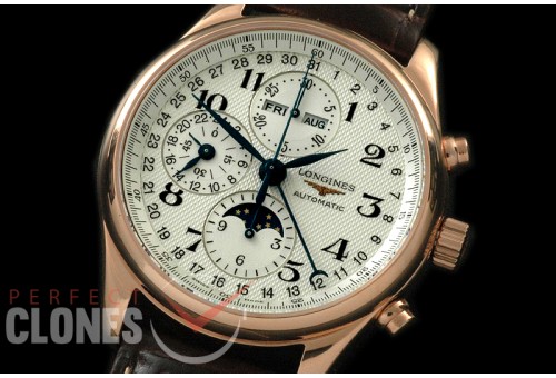 LG00096 Longines Master Calender Chronograph RG/LE White Num Asian 7751