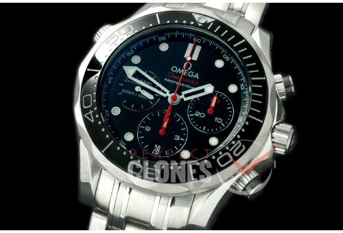 OM300M-301 Seamaster Pro 300M Chrono SS/SS Black A-7750