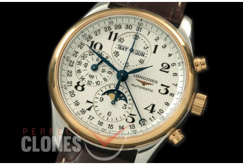 LG00086 Longines Master Calender Chronograph SS/YG/LE White Num Asian 7751